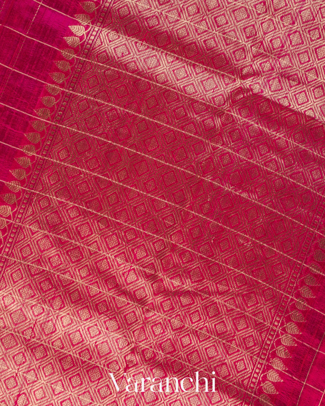Rani Pink Checkered Pure Raw Silk Handloom Saree