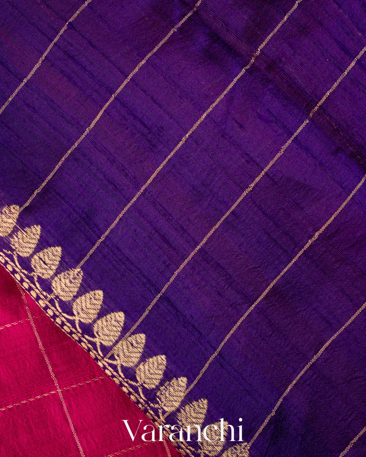Rani Pink Checkered Pure Raw Silk Handloom Saree
