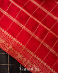 Black Checkered Pure Raw Silk Handloom Saree