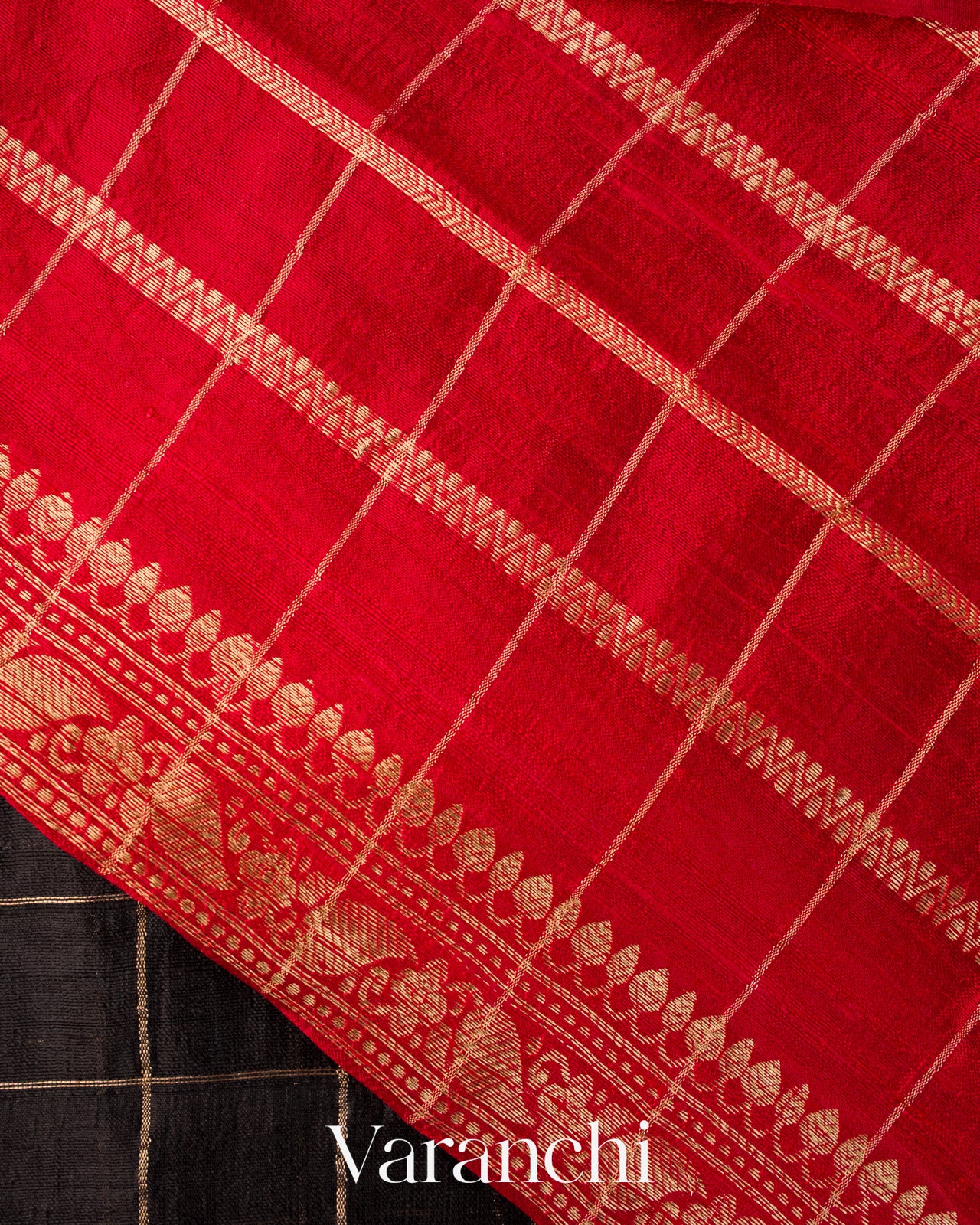 Black Checkered Pure Raw Silk Handloom Saree