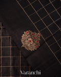 Black Checkered Pure Raw Silk Handloom Saree