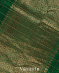 Bottle Green Checkered Pure Raw Silk Handloom Saree