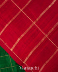 Bottle Green Checkered Pure Raw Silk Handloom Saree