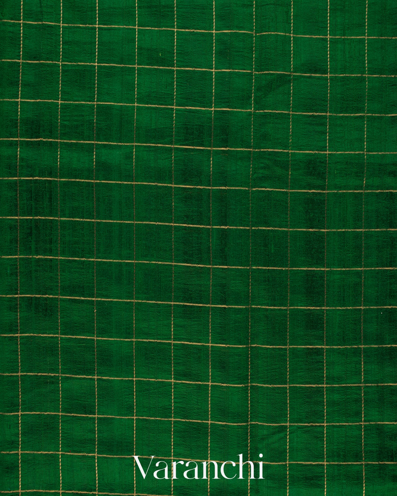 Bottle Green Checkered Pure Raw Silk Handloom Saree