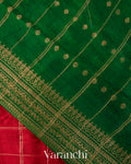 Crimson Red Checkered Pure Raw Silk Handloom Saree
