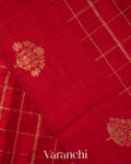 Crimson Red Checkered Pure Raw Silk Handloom Saree