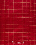 Crimson Red Checkered Pure Raw Silk Handloom Saree