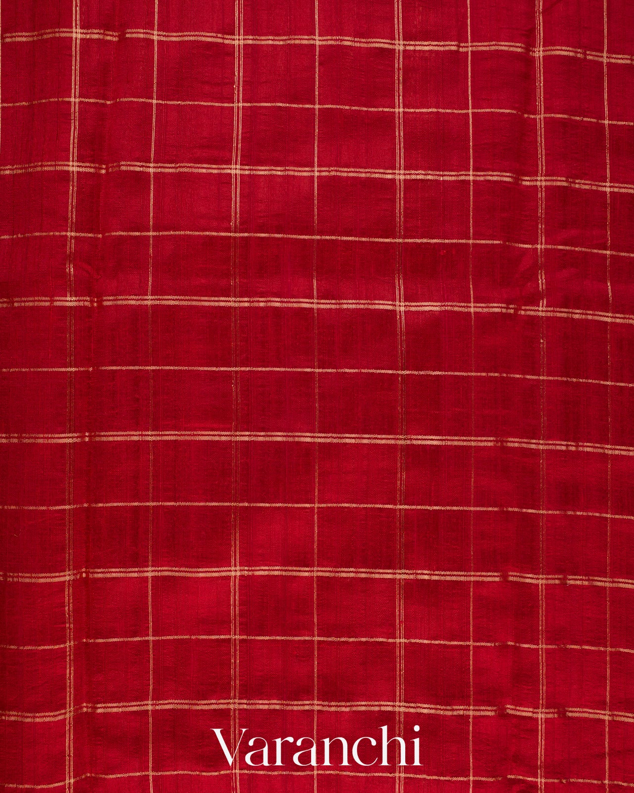 Crimson Red Checkered Pure Raw Silk Handloom Saree