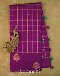 Purple Checkered Pure Raw Silk Handloom Saree