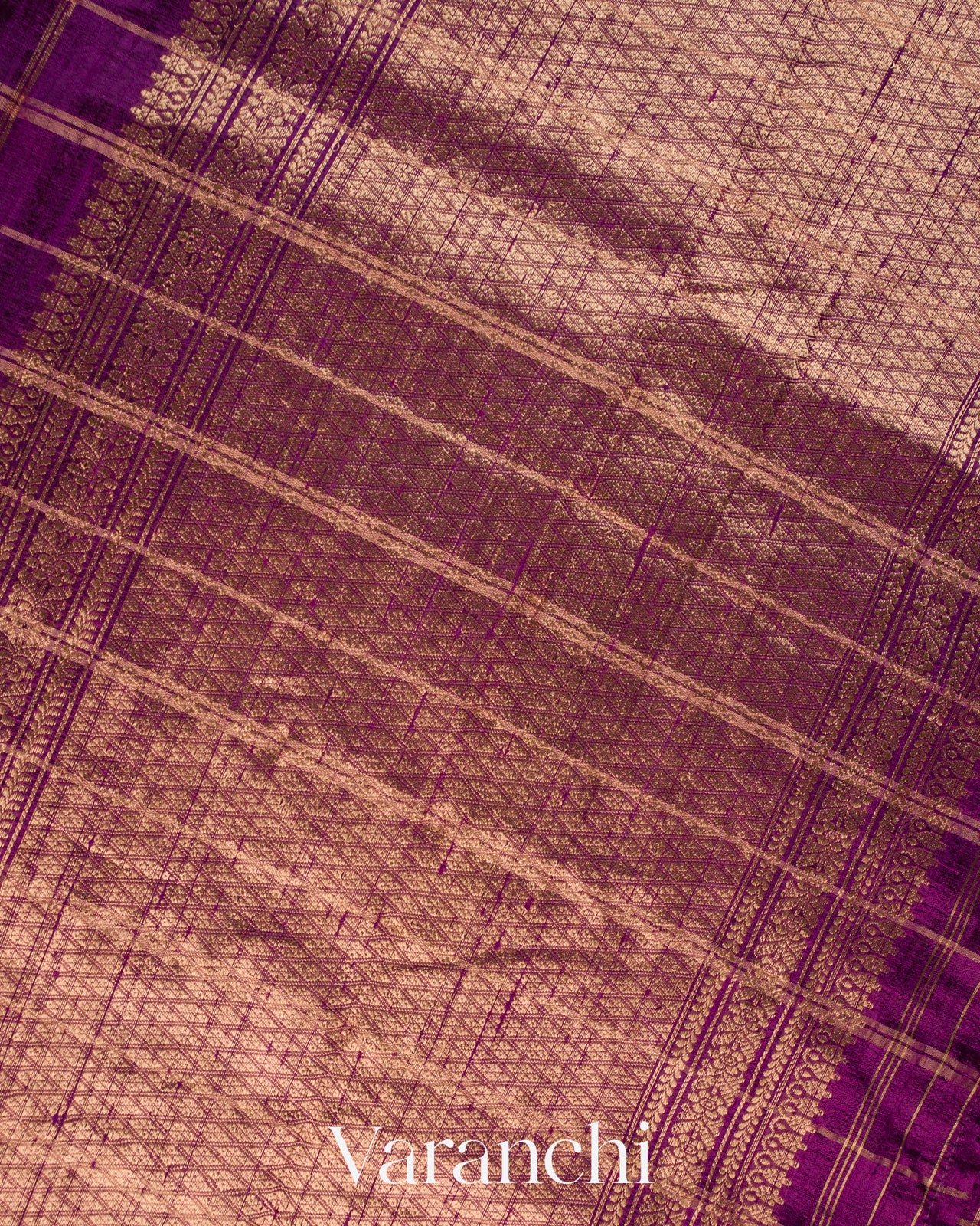 Purple Checkered Pure Raw Silk Handloom Saree
