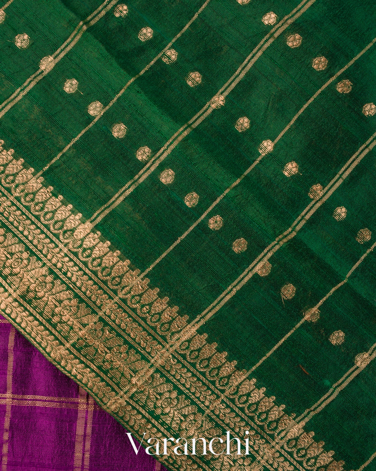 Purple Checkered Pure Raw Silk Handloom Saree