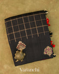Black Checkered Pure Raw Silk Handloom Saree