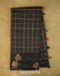Black Checkered Pure Raw Silk Handloom Saree