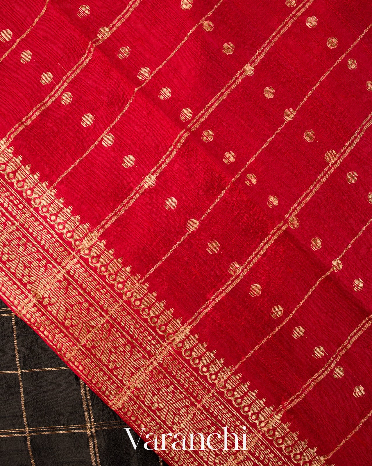 Black Checkered Pure Raw Silk Handloom Saree