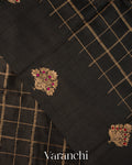 Black Checkered Pure Raw Silk Handloom Saree