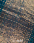 Teal Blue Checkered Pure Raw Silk Handloom Saree