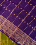 Parrot Green Checkered Pure Raw Silk Handloom Saree