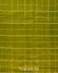Parrot Green Checkered Pure Raw Silk Handloom Saree