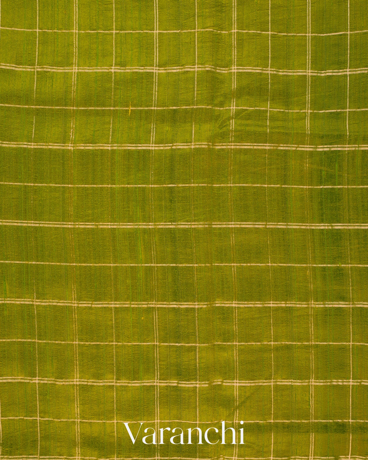 Parrot Green Checkered Pure Raw Silk Handloom Saree