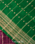 Wine Purple Checkered Pure Raw Silk Handloom Saree