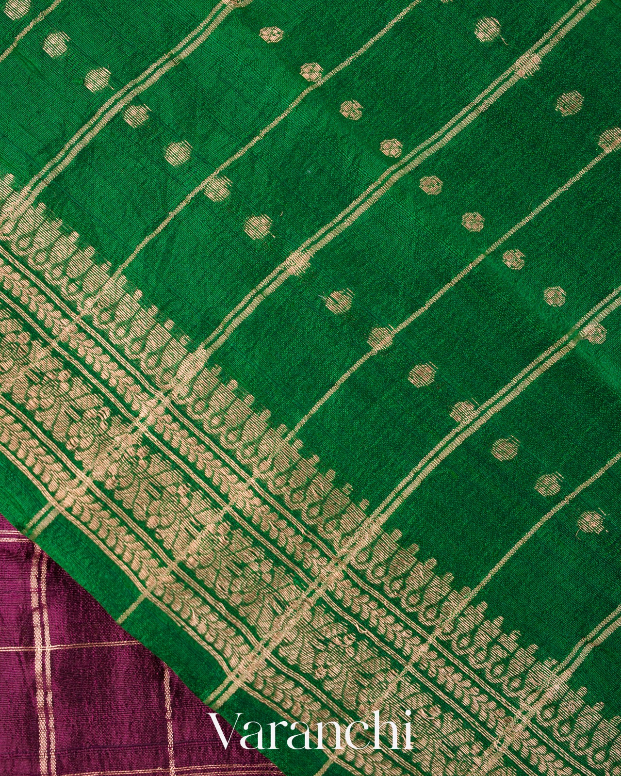 Wine Purple Checkered Pure Raw Silk Handloom Saree