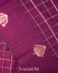 Wine Purple Checkered Pure Raw Silk Handloom Saree