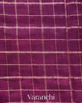 Wine Purple Checkered Pure Raw Silk Handloom Saree