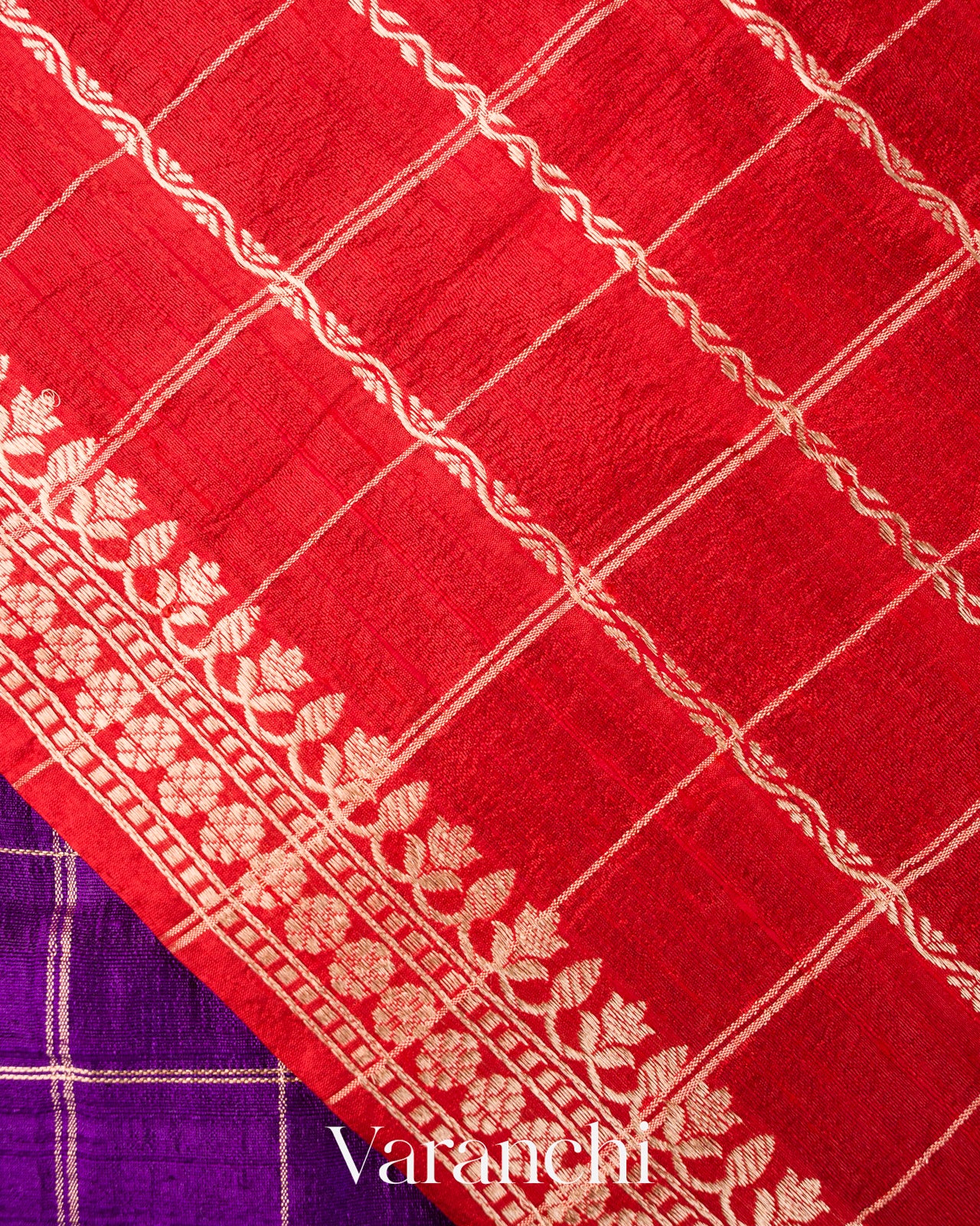 Royal Purple Checkered Pure Raw Silk Handloom Saree