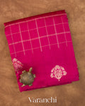 Rani Pink Checkered Pure Raw Silk Handloom Saree
