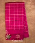 Rani Pink Checkered Pure Raw Silk Handloom Saree