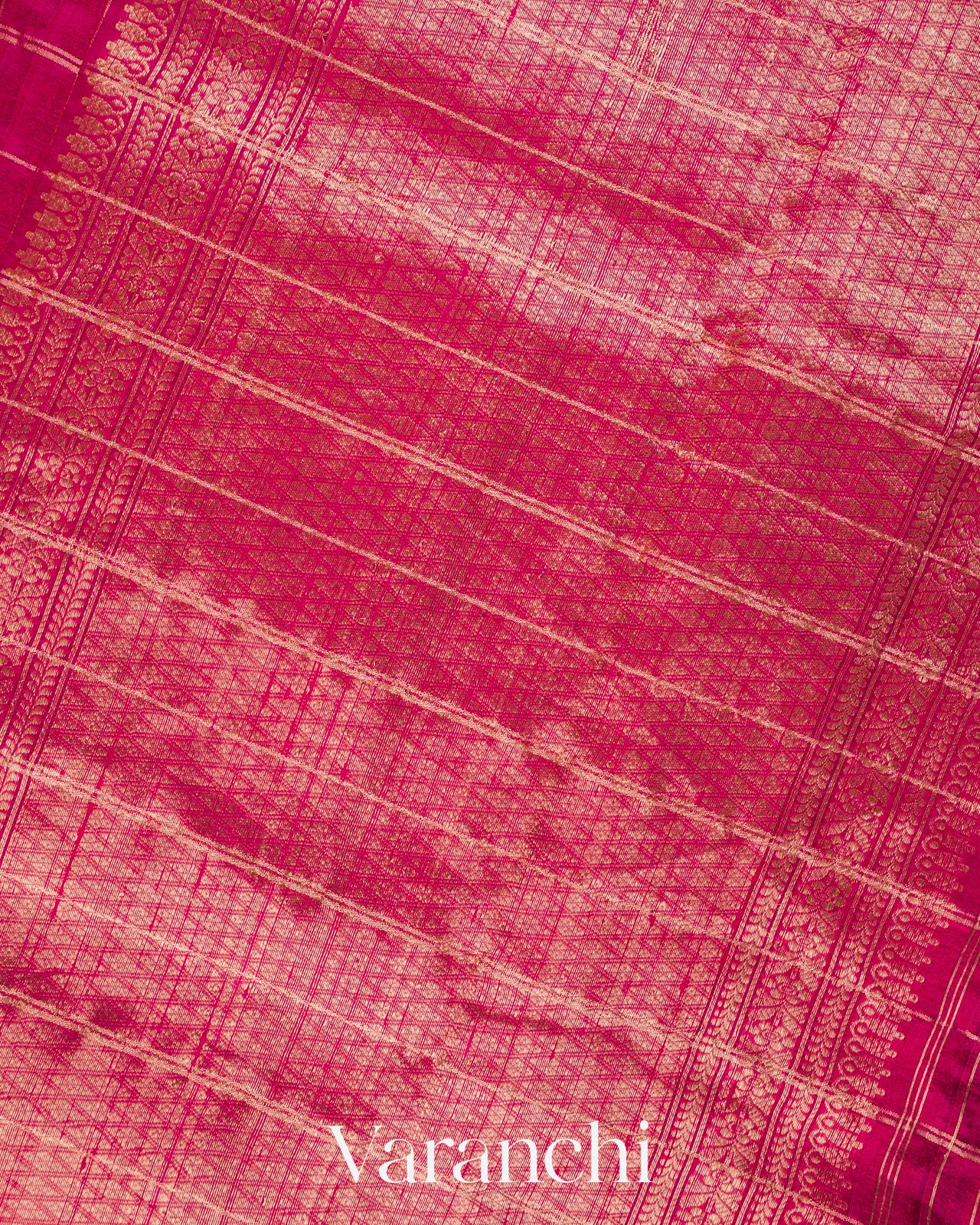 Rani Pink Checkered Pure Raw Silk Handloom Saree