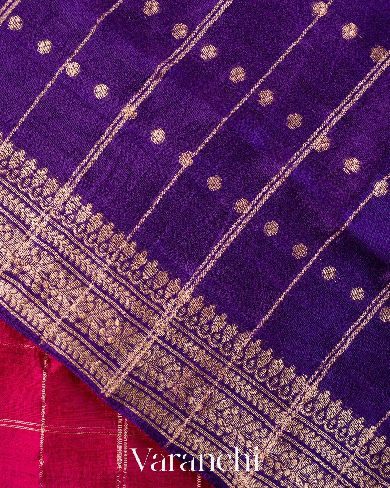 Rani Pink Checkered Pure Raw Silk Handloom Saree