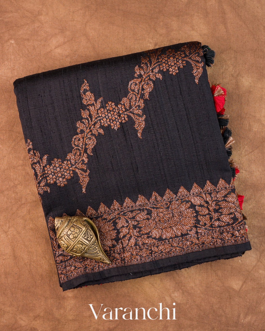 Jet Black Lehariya Pure Raw Silk Handloom Saree