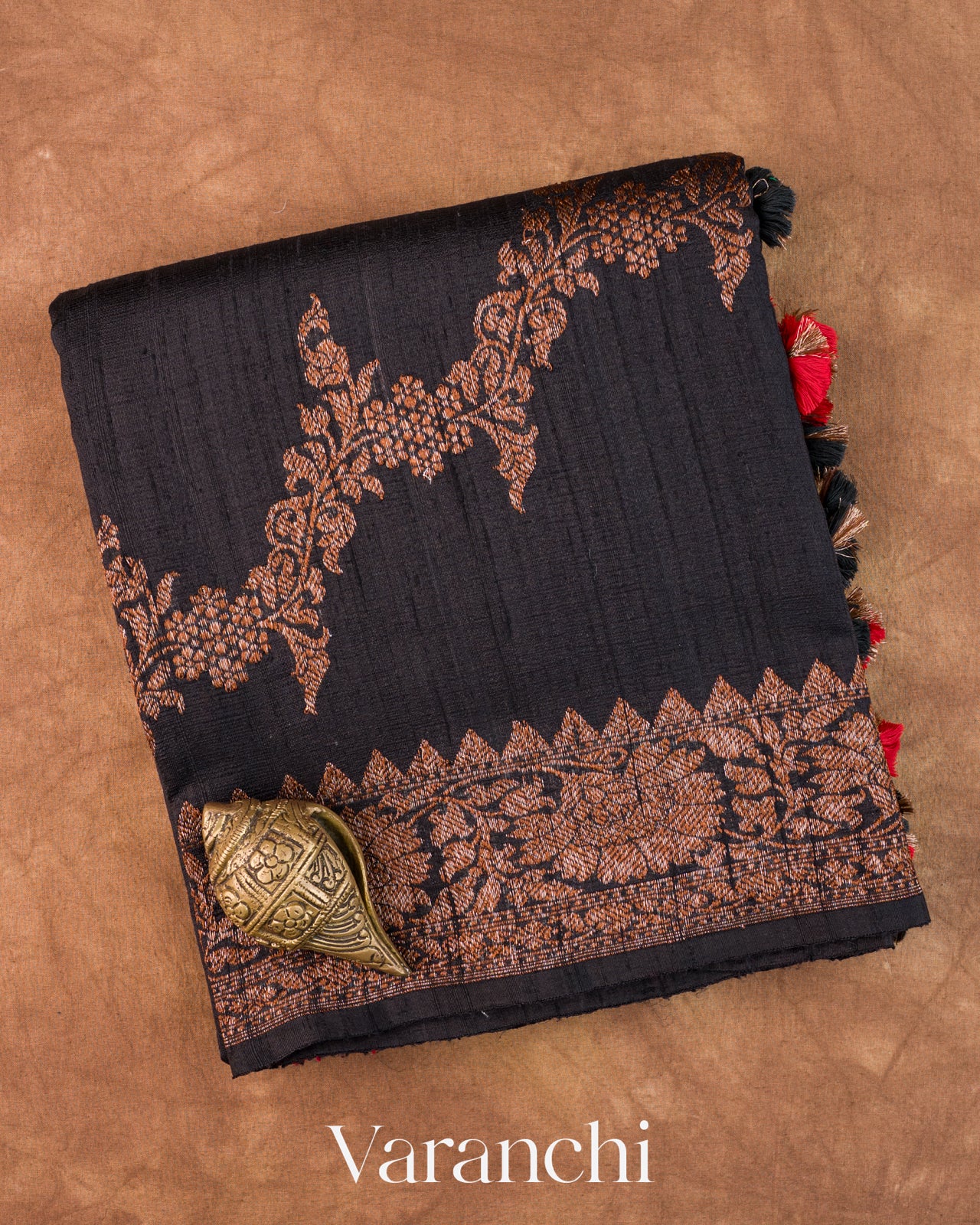 Jet Black Lehariya Pure Raw Silk Handloom Saree
