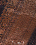 Jet Black Lehariya Pure Raw Silk Handloom Saree