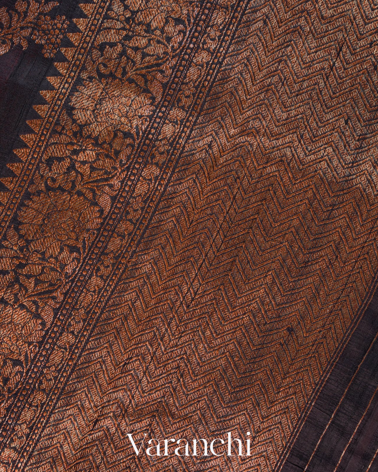 Jet Black Lehariya Pure Raw Silk Handloom Saree