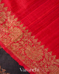 Jet Black Lehariya Pure Raw Silk Handloom Saree