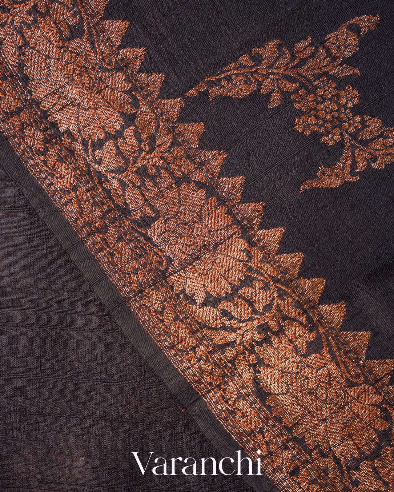 Jet Black Lehariya Pure Raw Silk Handloom Saree