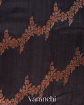 Jet Black Lehariya Pure Raw Silk Handloom Saree