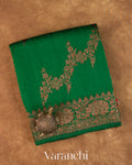 Emerald Green Floral Lehariya Pure Raw Silk Handloom Saree