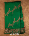 Emerald Green Floral Lehariya Pure Raw Silk Handloom Saree