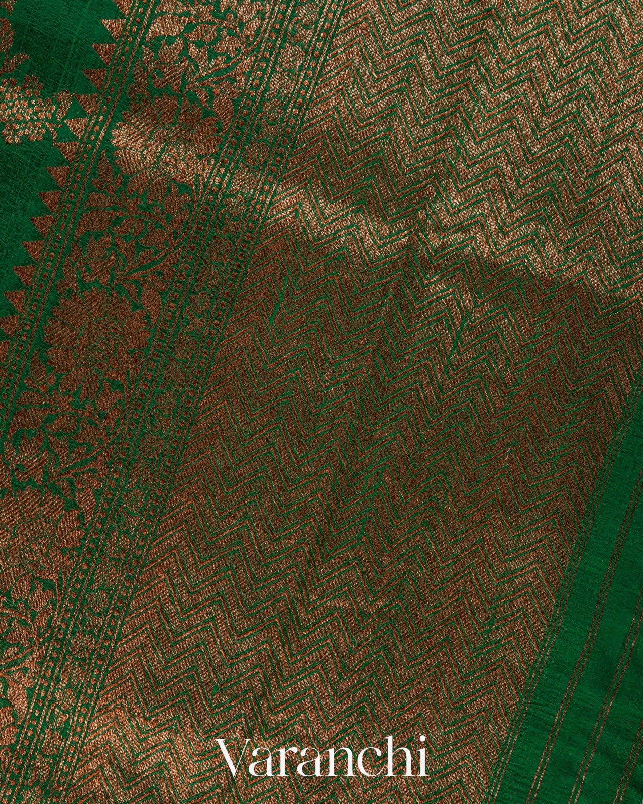 Emerald Green Floral Lehariya Pure Raw Silk Handloom Saree