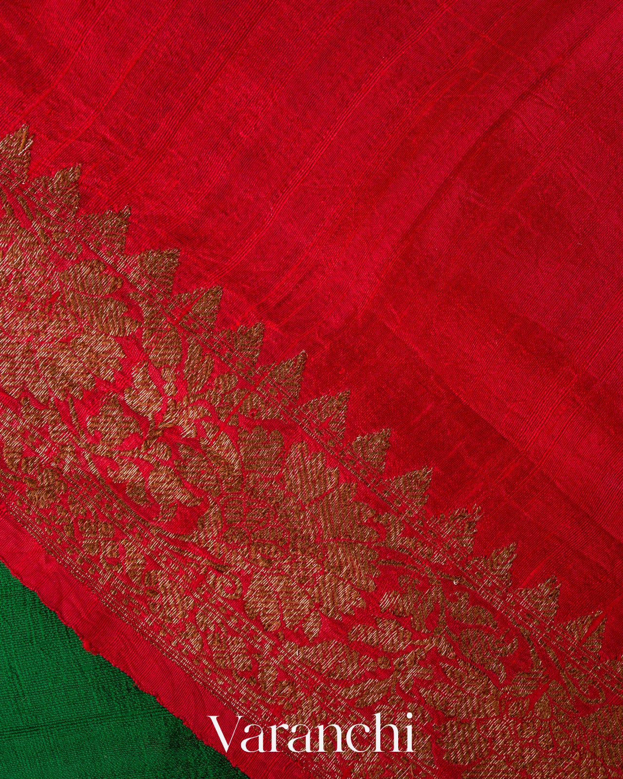 Emerald Green Floral Lehariya Pure Raw Silk Handloom Saree