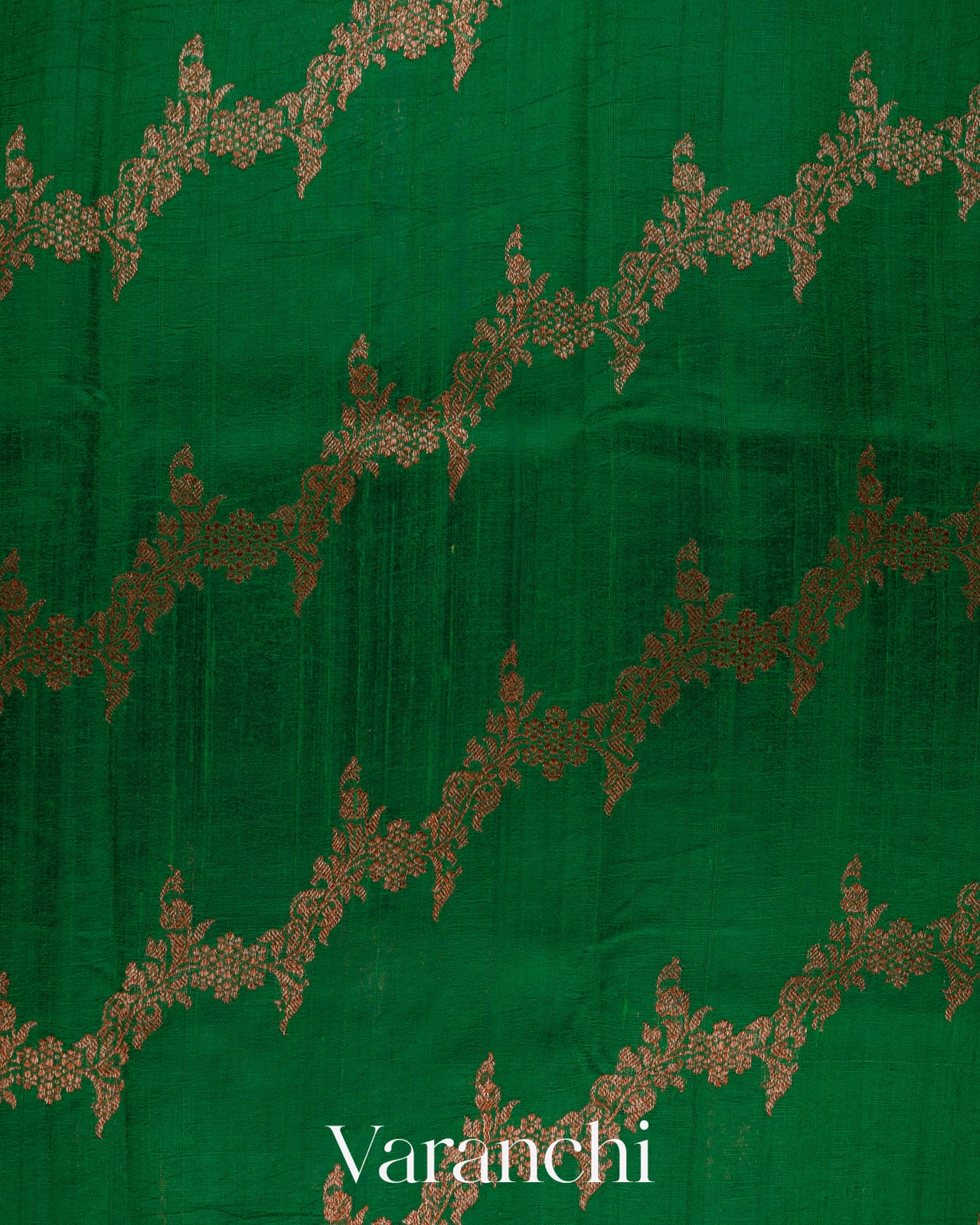 Emerald Green Floral Lehariya Pure Raw Silk Handloom Saree