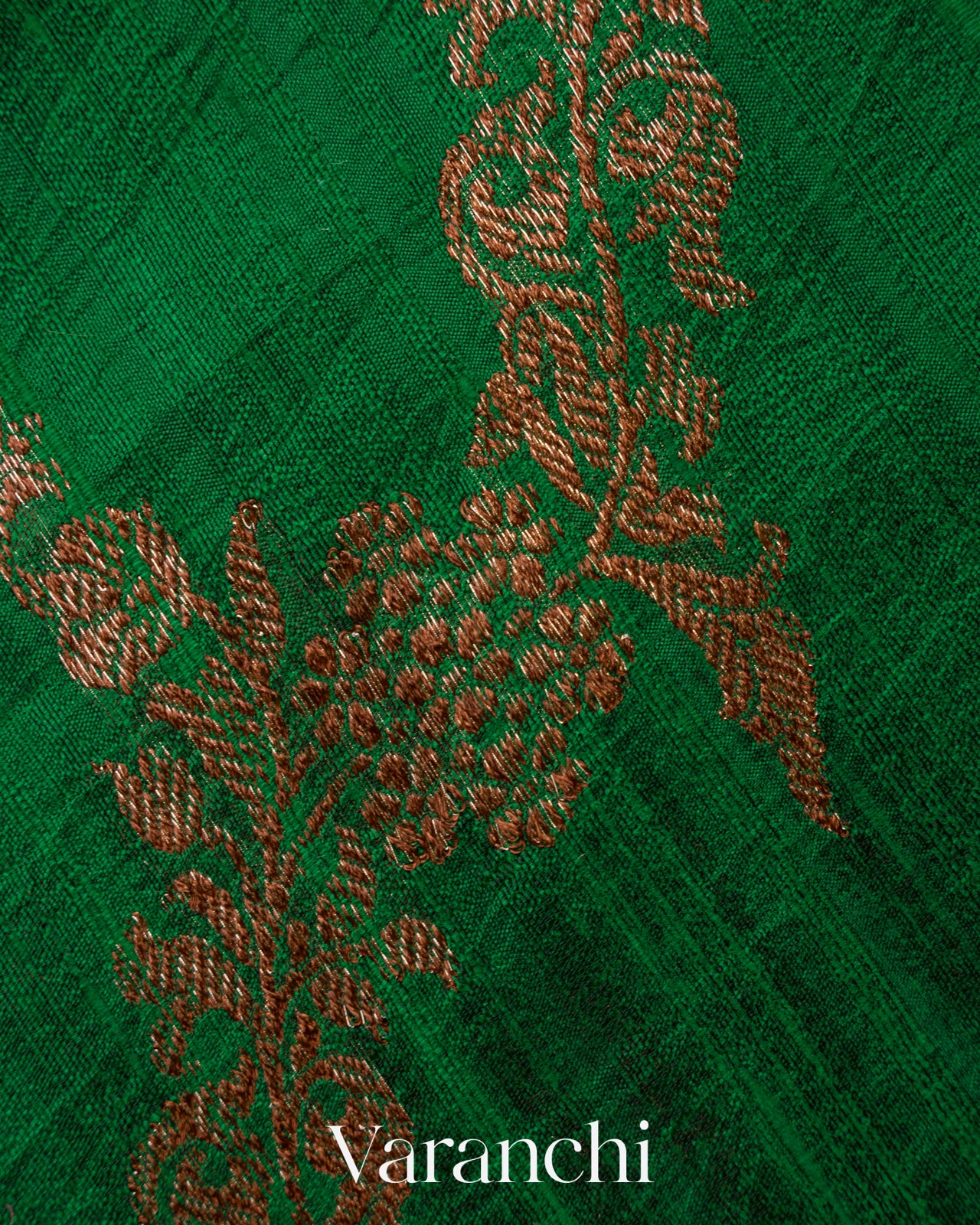 Emerald Green Floral Lehariya Pure Raw Silk Handloom Saree