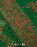 Emerald Green Floral Lehariya Pure Raw Silk Handloom Saree