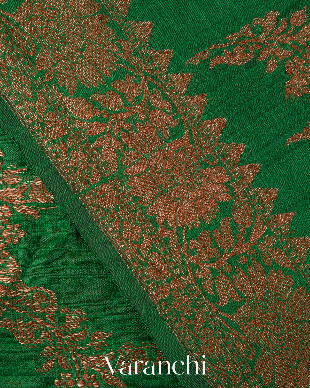 Emerald Green Floral Lehariya Pure Raw Silk Handloom Saree