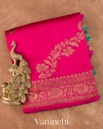 Rani Pink Lehariya Pure Raw Silk Handloom Saree