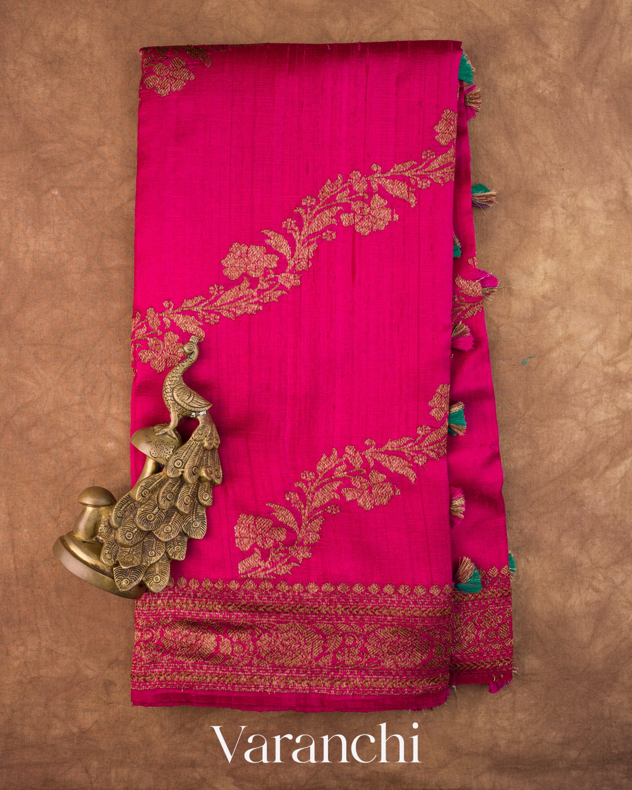 Rani Pink Lehariya Pure Raw Silk Handloom Saree