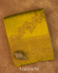 Olive Yellow Lehariya Pure Raw Silk Handloom Saree